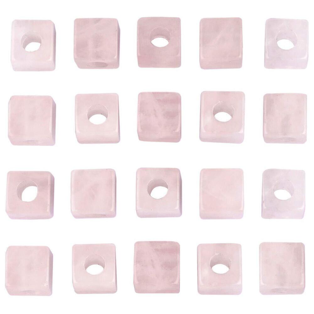 9523 Rose Quartz Large Hole Stone Loose Beads for Jewelry Making, Square